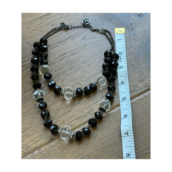 Crown Trifari Multi Chain Silver Tone Black Clear Bead Crystal Necklace - Picture 5 of 5